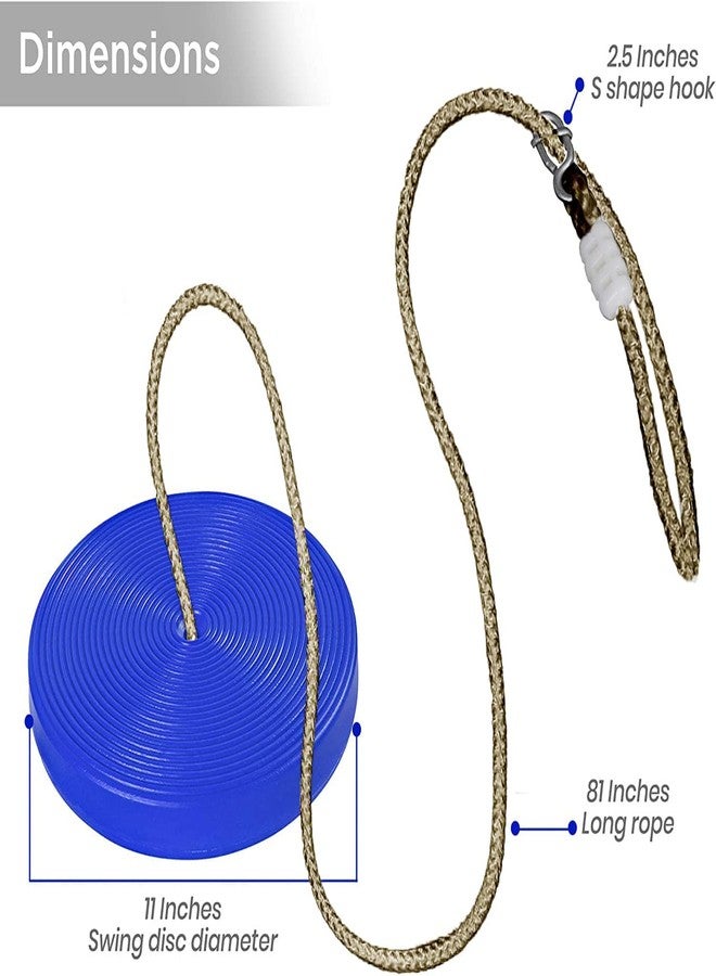 REZNOR أرجوحة دائرية معلقة بحبل على شكل قرص بلاستيكي من ريزنور، مناسبة للأطفال في الملاعب والحدائق والأماكن الداخلية والخارجية، قابلة لتعديل الارتفاع، تتحمل وزنًا يصل إلى 120 كجم، لون أزرق - Image 2